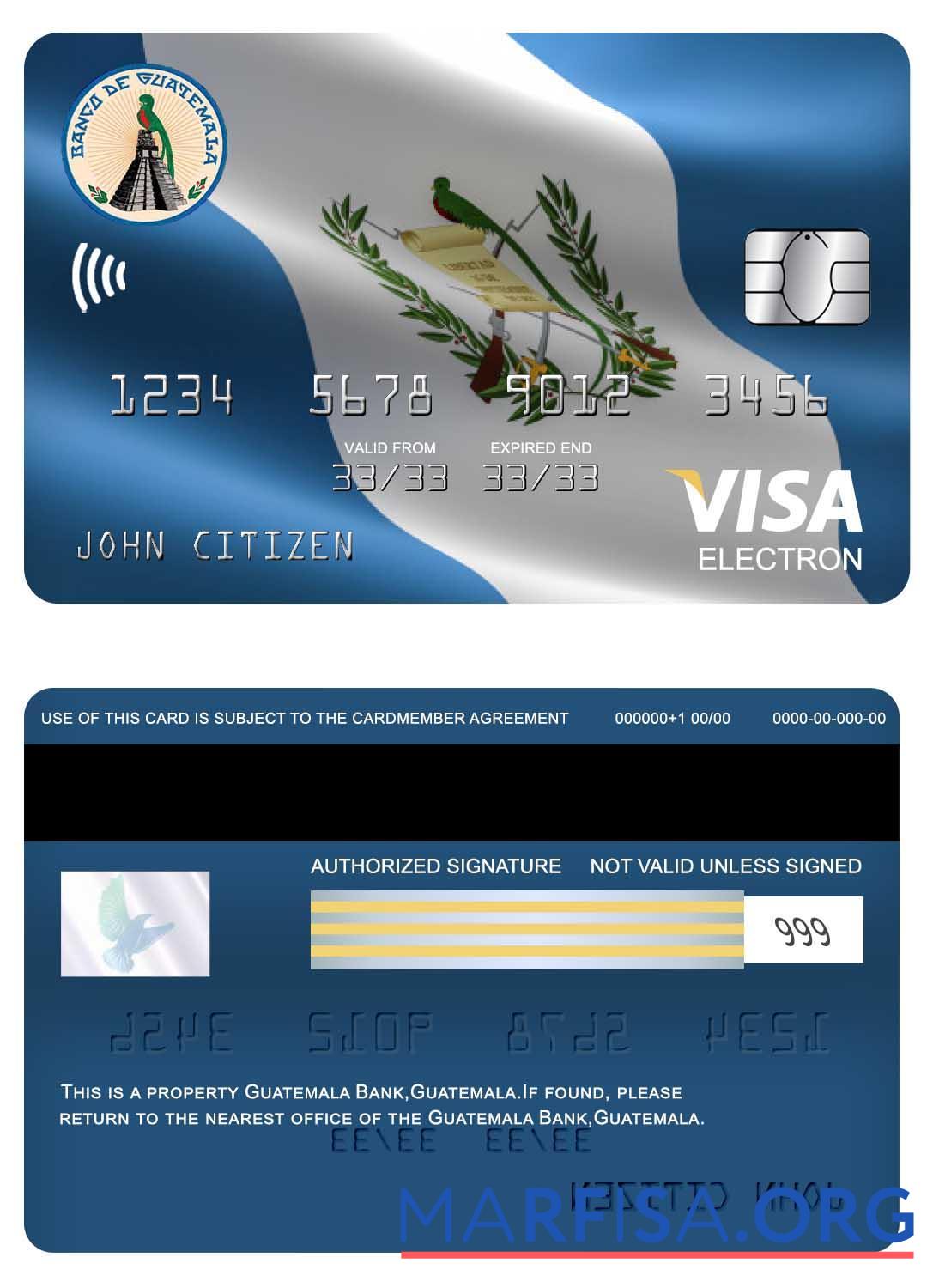 Downloadable Guatemala Banco de Guatemala visa electron card download for verification